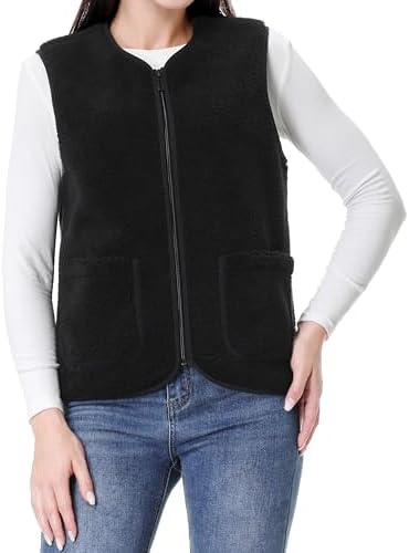 GIMECEN Womens Fuzzy Sherpa Fleece Vest Cozy Sleeveless Jacket Full Zip Outerwear Faux Shearling Waistcoat With Pockets