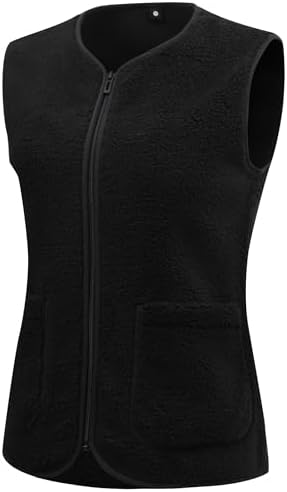 GIMECEN Womens Fuzzy Sherpa Fleece Vest Cozy Sleeveless Jacket Full Zip Outerwear Faux Shearling Waistcoat With Pockets