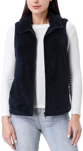 GIMECEN Womens Fuzzy Sherpa Fleece Vest Lightweight Sleeveless Jacket Full Zip Outerwear Polar Soft Waistcoat