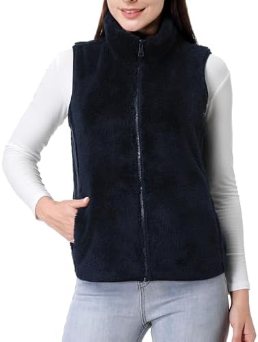 GIMECEN Womens Fuzzy Sherpa Fleece Vest Lightweight Sleeveless Jacket Full Zip Outerwear Polar Soft Waistcoat