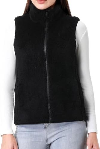 GIMECEN Womens Fuzzy Sherpa Fleece Vest Lightweight Sleeveless Jacket Full Zip Outerwear Polar Soft Waistcoat
