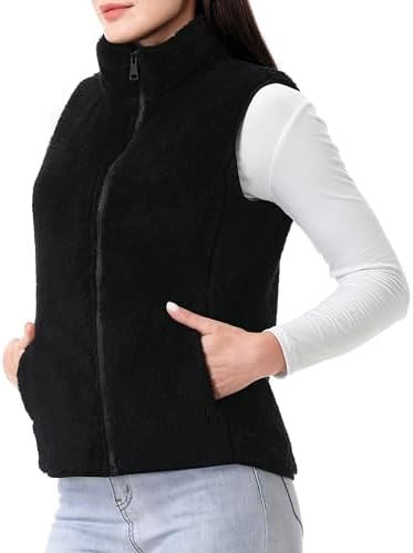GIMECEN Womens Fuzzy Sherpa Fleece Vest Lightweight Sleeveless Jacket Full Zip Outerwear Polar Soft Waistcoat