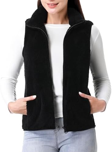 GIMECEN Womens Fuzzy Sherpa Fleece Vest Lightweight Sleeveless Jacket Full Zip Outerwear Polar Soft Waistcoat