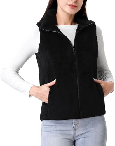 GIMECEN Womens Fuzzy Sherpa Fleece Vest Lightweight Sleeveless Jacket Full Zip Outerwear Polar Soft Waistcoat