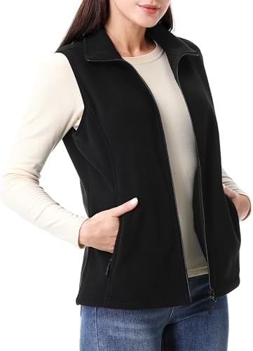 GIMECEN Womens Polar Soft Fleece Vest Classic Fit Sleeveless Jacket Cardigan Waistcoat With Zipper Pockets Full Zip Outerwear