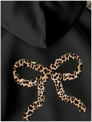Girl's Bow Cheetah Leopard Hoodies Long Sleeve Pullover Tops Preppy Cute Sweatshirts Hoodies