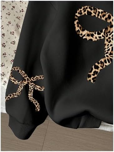 Girl's Bow Cheetah Leopard Hoodies Long Sleeve Pullover Tops Preppy Cute Sweatshirts Hoodies