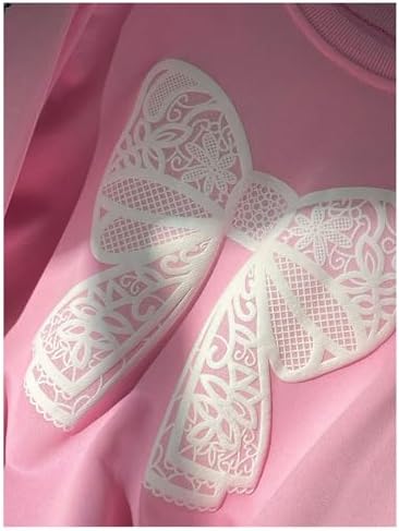 Girl's Bow Graphic Print Preppy Cute Sweatshirts Round Neck Long Sleeve Drop Shoulder Pullovers