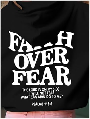 Girl's Letter Graphic Hoodies Long Sleeve Faith Over Fear Hoodies Sweatshirts Pullovers Trendy