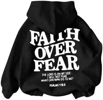 Girl's Letter Graphic Hoodies Long Sleeve Faith Over Fear Hoodies Sweatshirts Pullovers Trendy