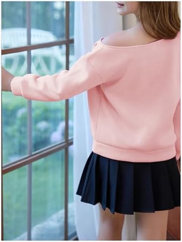 Girl's Off The Shoulder Sweatshirt Tops Long Sleeve Cute Bow Sweatshirt Thermal Pullover Tops