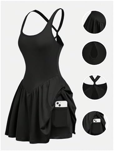 Girl's Tennis Golf Sport Dress With Built In Shorts Criss Cross Racerback Workout Athletic Dresses