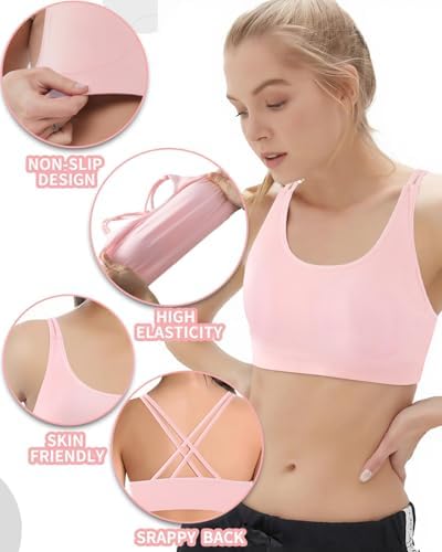 Girl Sports Bra Sleeveless Tank Top - Seamless Stretchy Back Crisscross Crop Undershirt Fitness Yoga Bras