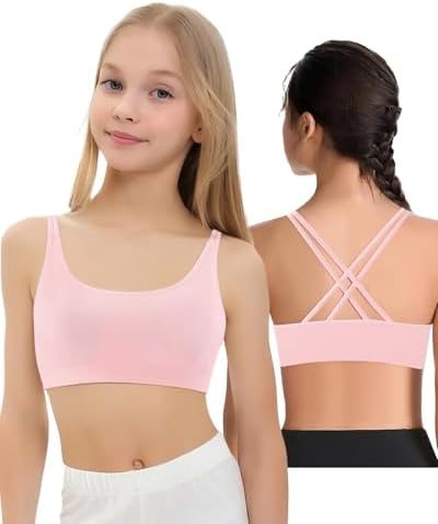 Girl Sports Bra Sleeveless Tank Top - Seamless Stretchy Back Crisscross Crop Undershirt Fitness Yoga Bras