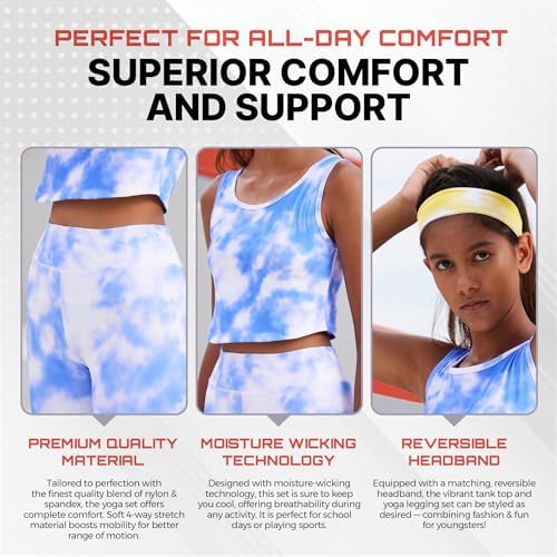 Girls Athletic Leggings Yoga Pants W/Sleeveless Crop Tank Tops For Kids Workout Cheer Dance Run Sizes 3-16 5pc Set
