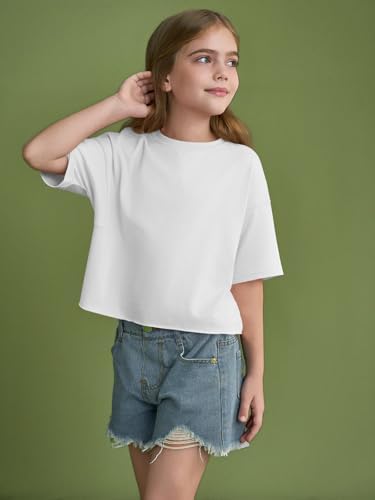 Girls Athletic Oversized Crop Tops Kids Drop Shoulder Short Sleeve T Shirts Workout Tees 5-14 Years