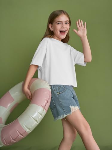 Girls Athletic Oversized Crop Tops Kids Drop Shoulder Short Sleeve T Shirts Workout Tees 5-14 Years
