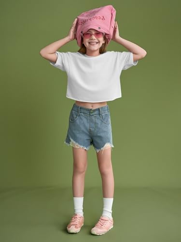 Girls Athletic Oversized Crop Tops Kids Drop Shoulder Short Sleeve T Shirts Workout Tees 5-14 Years