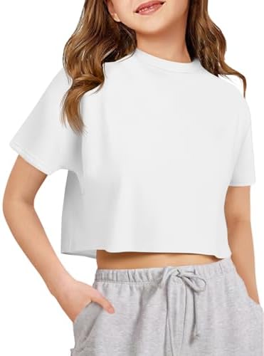 Girls Athletic Oversized Crop Tops Kids Drop Shoulder Short Sleeve T Shirts Workout Tees 5-14 Years