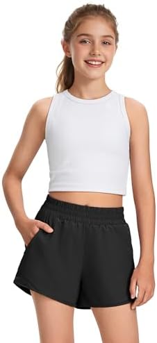 Girls Athletic Shorts With Liner Quick Dry Running Soccer Shorts With Zip Pockets For Kids Active Sports Volleyball