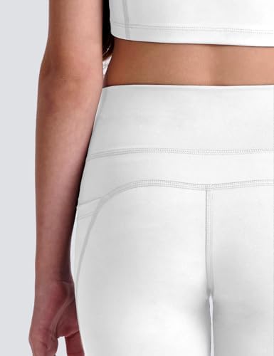 Girls' Black Athletic Leggings With Pockets White Ankle Length Yoga Pants For Kids