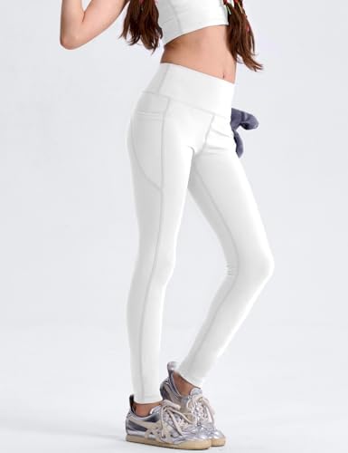 Girls' Black Athletic Leggings With Pockets White Ankle Length Yoga Pants For Kids