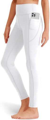 Girls' Black Athletic Leggings with Pockets White Ankle Length Yoga Pants for Kids