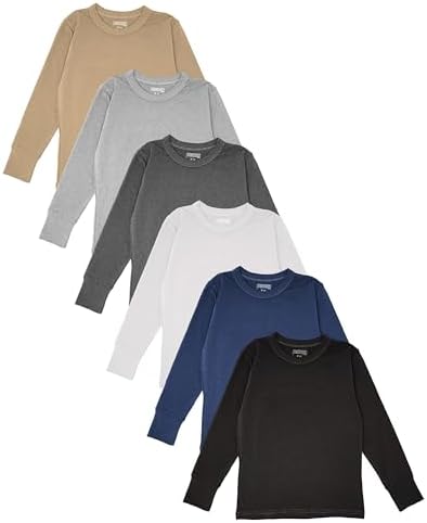 Girls/Boys/Toddler 6 Pack Athletic Performance Long Sleeve Undershirt Tops/Base Layer Cotton Stretch Shirts