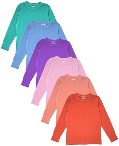 Girls/Boys/Toddler 6 Pack Athletic Performance Long Sleeve Undershirt Tops/Base Layer Cotton Stretch Shirts