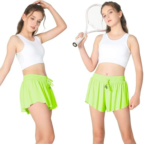 Girls Butterfly Shorts Kids Flowy Short 2-in-1 Girl's Skirts Athletic Skorts With Pocket