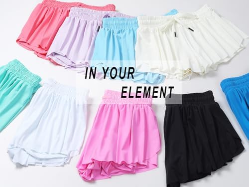 Girls Butterfly Shorts Kids Flowy Short 2-in-1 Girl's Skirts Athletic Skorts With Pocket