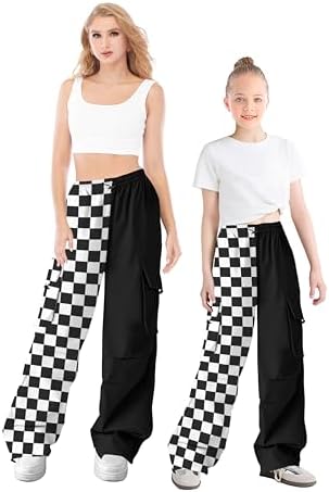 Girls Cargo Pants Elastic Waist Drawstring With Pockets Pants 6-14 Years