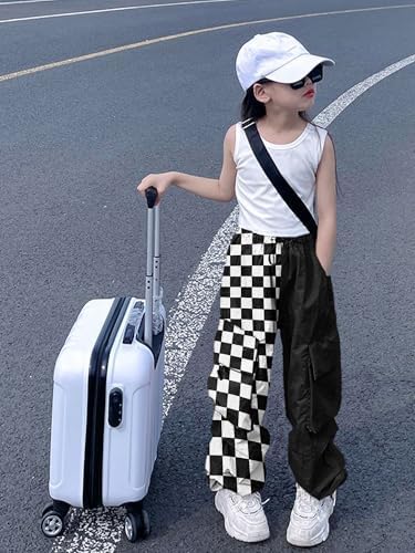 Girls Cargo Pants Elastic Waist Drawstring With Pockets Pants 6-14 Years