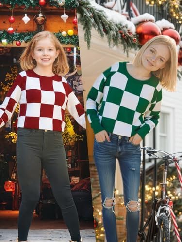 Girls Crop Sweatshirts Casual Tops Kids Long Sleeve Plaid Pullover Cute Fall Winter Fashion Shirts For Teen Girl