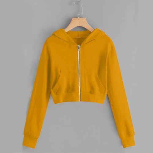 Girls Cropped Zip Up Hoodies Casual Hooded Crop Sweatshirts Long Sleeve Athletic Preppy Track Jacket With Pockets