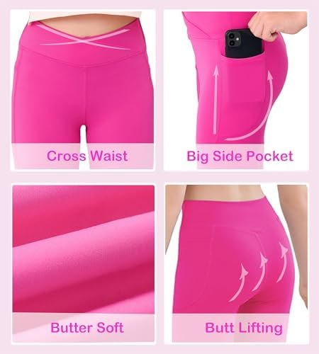 Girls Crossover Yoga Pants Kids Athletic Leggings With Pockets Teen Girls Dance Running Workout Leggings