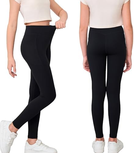Girls Crossover Yoga Pants Kids Athletic Leggings With Pockets Teen Girls Dance Running Workout Leggings