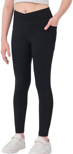 Girls Crossover Yoga Pants Kids Athletic Leggings with Pockets Teen Girls Dance Running Workout Leggings