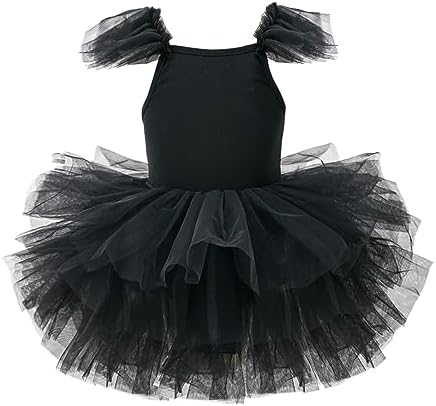 Girls Dance Tutu Dresses Ruffle Sleeve Snap Crotch Ballet Leotards