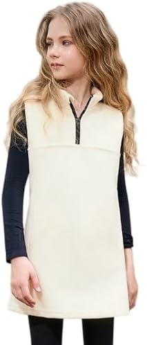 Girls Fleece Dress Quarter Zip Sleeveless Pullover Sweatshirt Polar Winter Thermal Vest Dress with Pocket