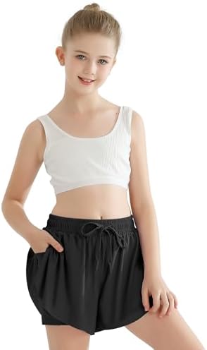 Girls Flowy Athletic Shorts With Pocket Kids Spandex 2 In 1 Drawstring Butterfly Skorts For Cheer Dance Running