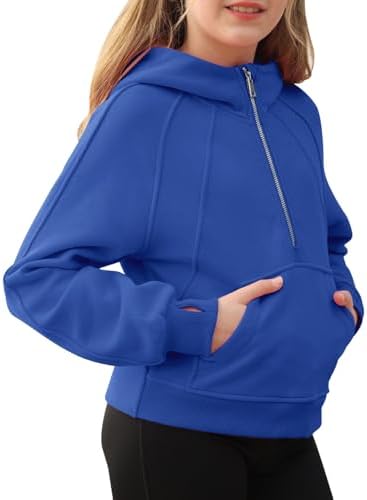 Girls Half Ziper Collar Cropped Hoodies Long Sleeve Fleece Zip Up Pullover Sweatshirts