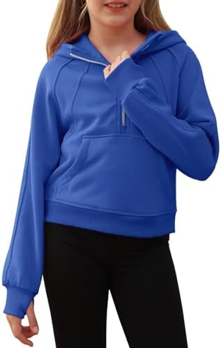 Girls Half Ziper Collar Cropped Hoodies Long Sleeve Fleece Zip Up Pullover Sweatshirts