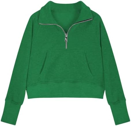 Girls Half Zipper Sweatshirts Cute Trendy Fall Pullover Crop Tops For Teen Girls Long Sleeve Sweater Thumb Hole