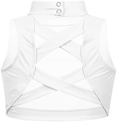 Girls High Neck Athletic Sports Bra Crop Top Gymnastics Workout Gym Fitness Vest Tank Top T Shirt