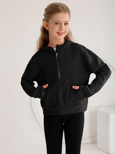 Girls' Hoodies Sweatshirts Half Zip Up Pullover Crop Tops For Girls Long Sleeve Sweater Thumb Hole Cropped Sweatshirt