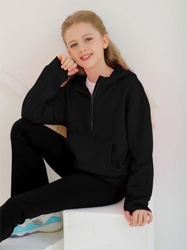 Girls' Hoodies Sweatshirts Half Zip Up Pullover Crop Tops For Girls Long Sleeve Sweater Thumb Hole Cropped Sweatshirt