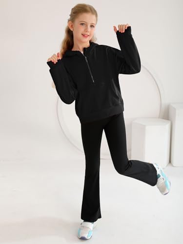 Girls' Hoodies Sweatshirts Half Zip Up Pullover Crop Tops For Girls Long Sleeve Sweater Thumb Hole Cropped Sweatshirt