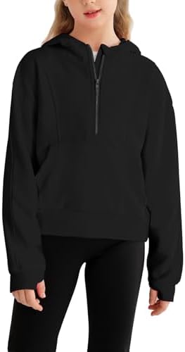 Girls' Hoodies Sweatshirts Half Zip Up Pullover Crop Tops for Girls Long Sleeve Sweater Thumb Hole Cropped Sweatshirt
