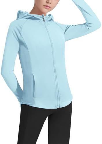 Girls Lightweight Jacket Long Sleeve Zip Up Athletic Hoodie Top UPF50+ Fishing Hiking Sun Protection Outwear